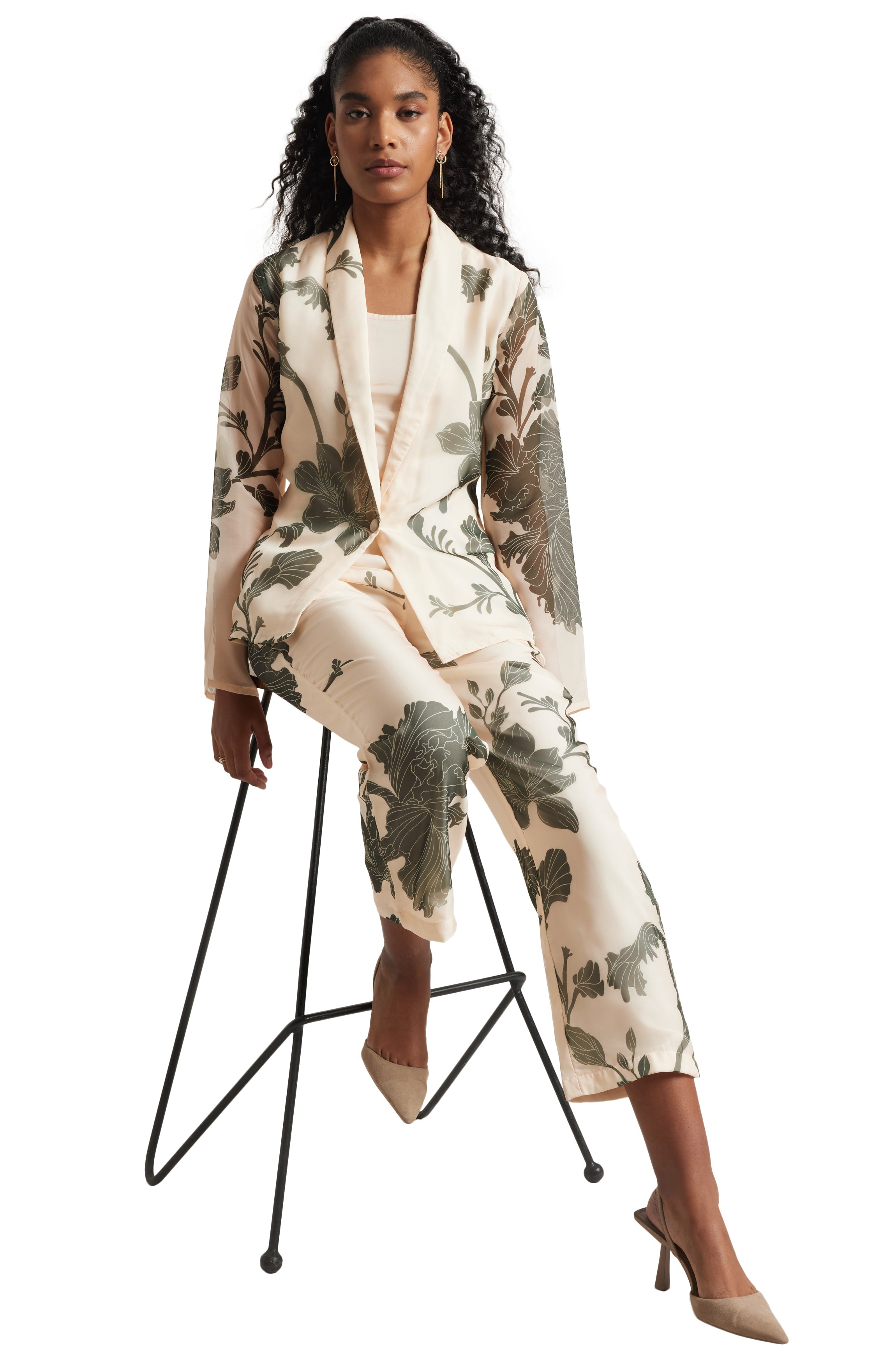 Zaccai Women's Cream Organza Floral Co-ord Set | Grocsy