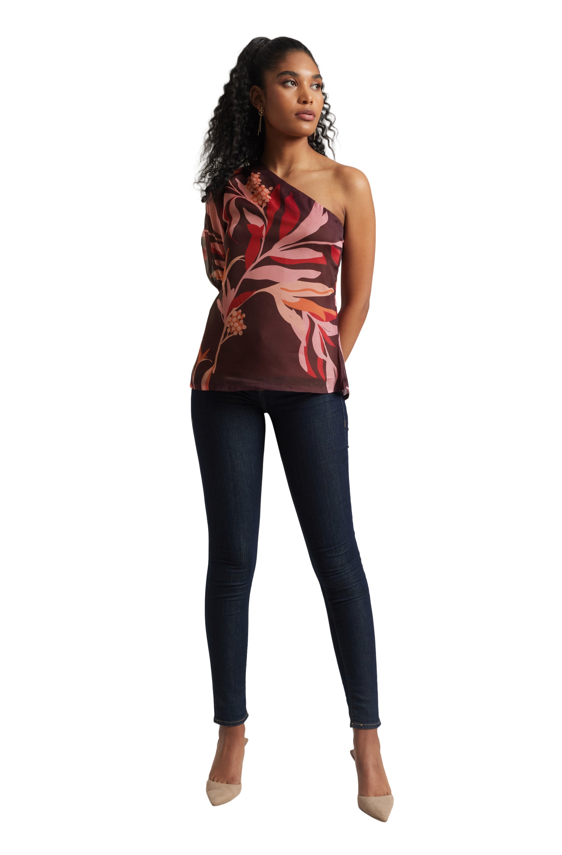 Zaccai Women's Wine Organza Floral Top | Grocsy