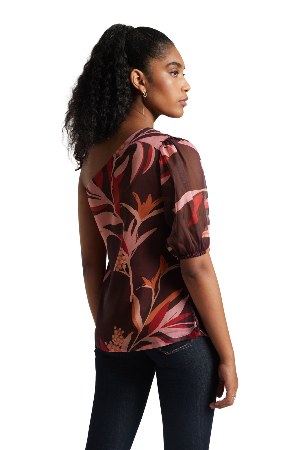 Zaccai Women's Wine Organza Floral Top | Grocsy