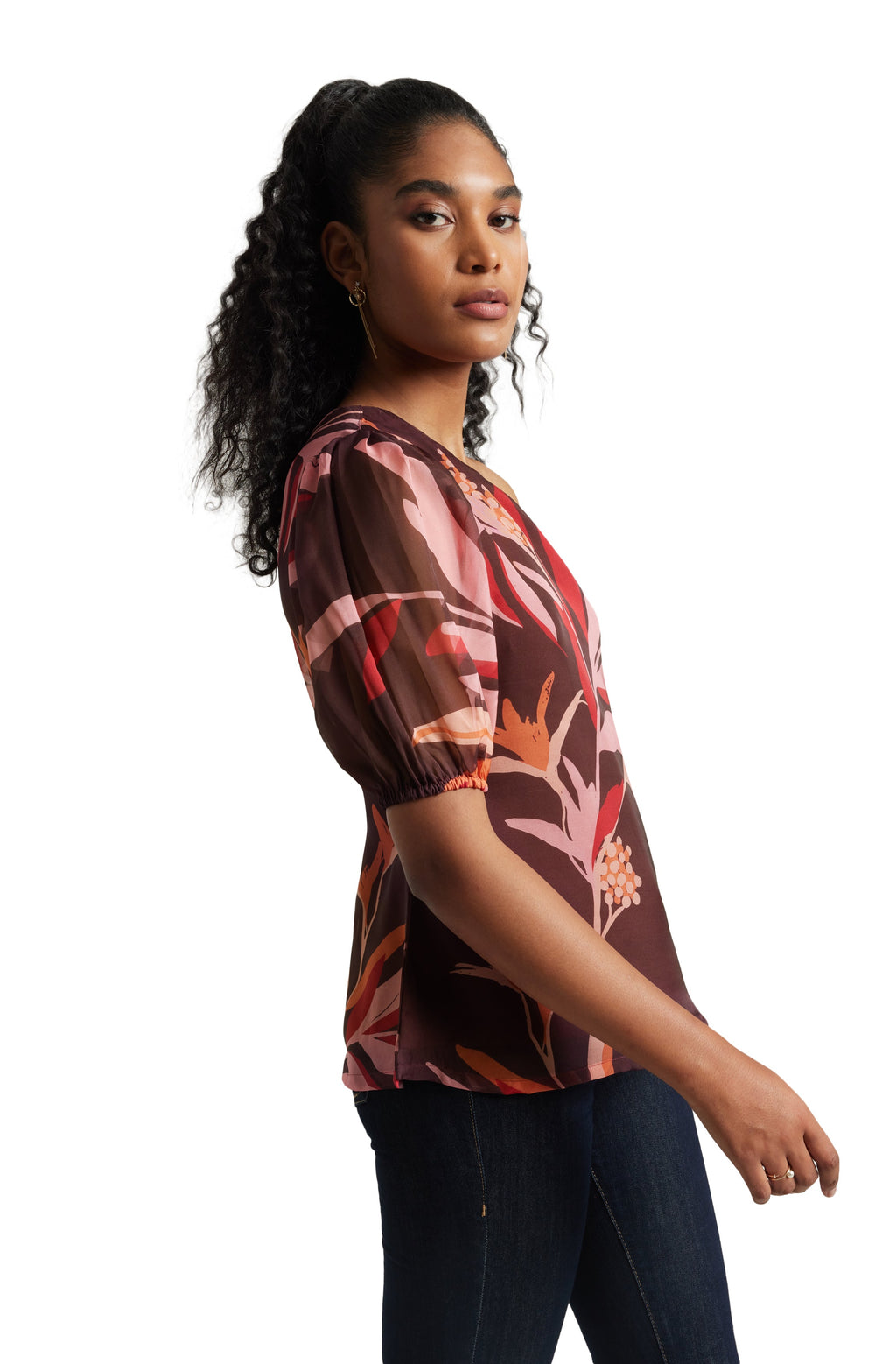 Zaccai Women's Wine Organza Floral Top | Grocsy