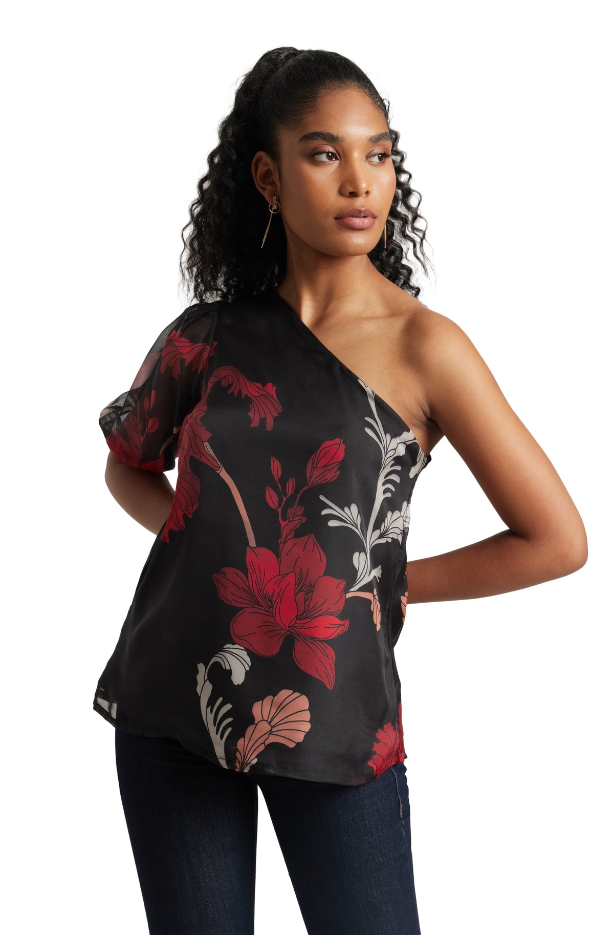 Zaccai Women's Black Organza Floral Top | Grocsy
