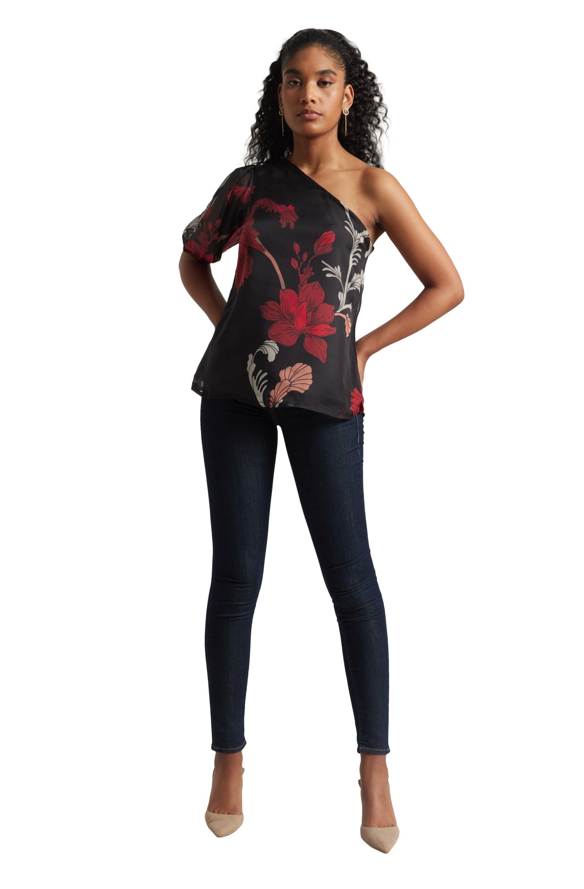 Zaccai Women's Black Organza Floral Top | Grocsy