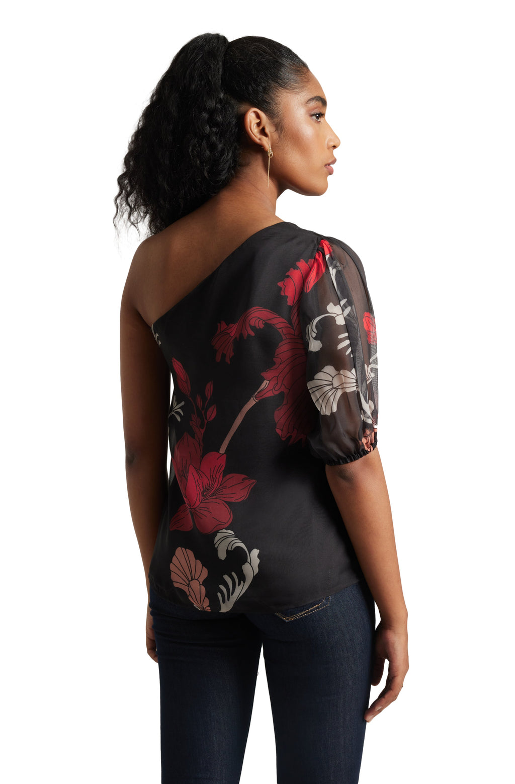 Zaccai Women's Black Organza Floral Top | Grocsy