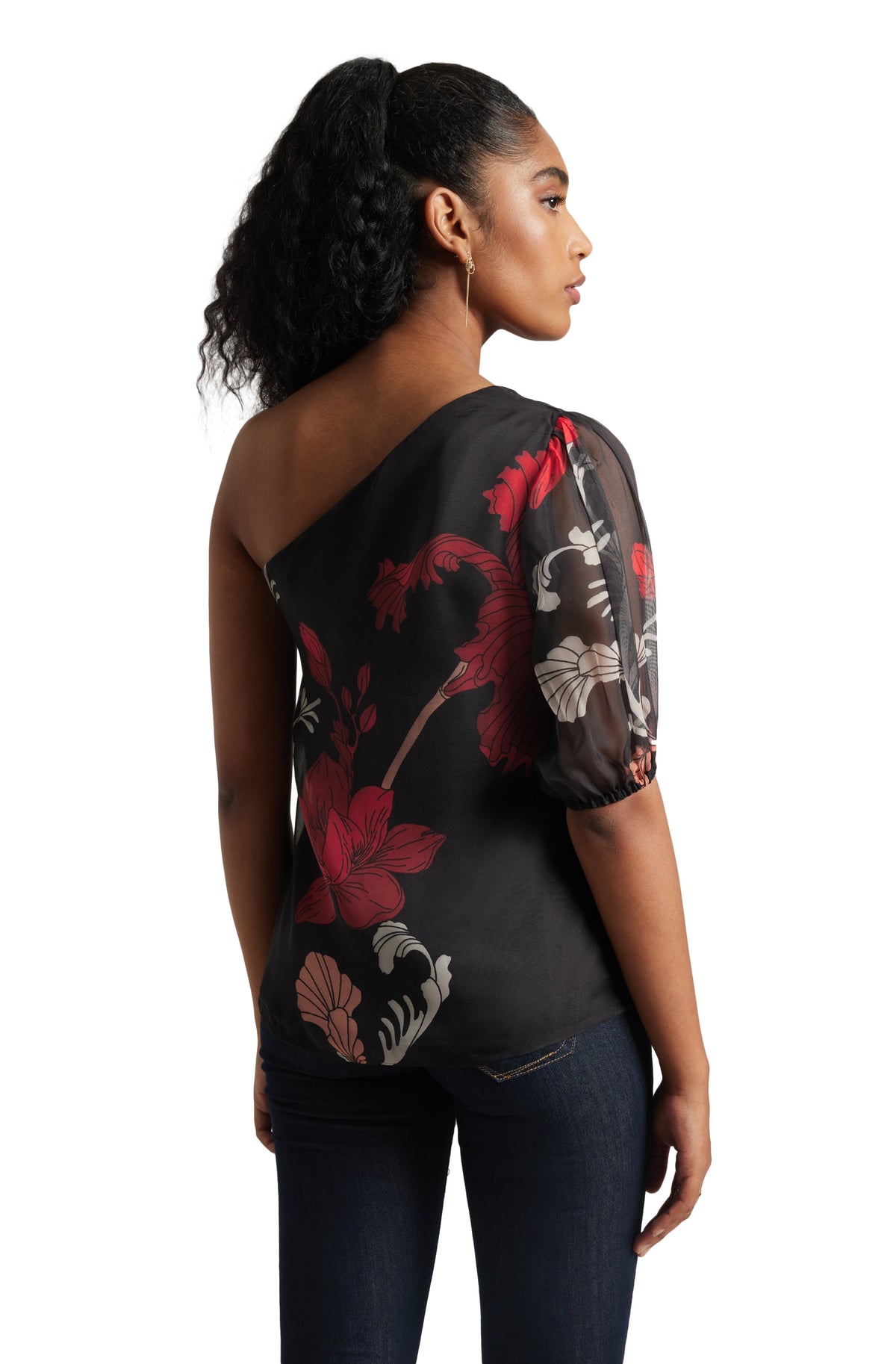Zaccai Women's Black Organza Floral Top | Grocsy