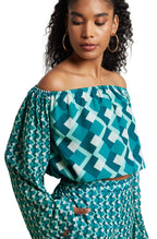 Zaccai Women's Teal Georgette Geometric Co-ord Set | Grocsy