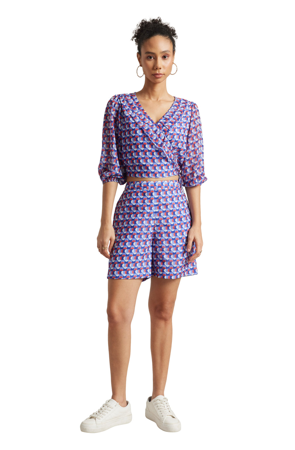 Zaccai Women's Purple Georgette Geometric Co-ord Set | Grocsy