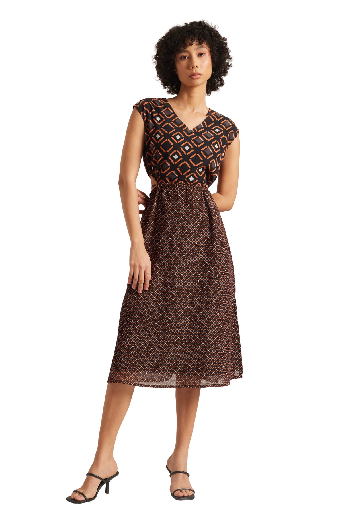 Zaccai Women's Black Georgette Geometric Dress | Grocsy