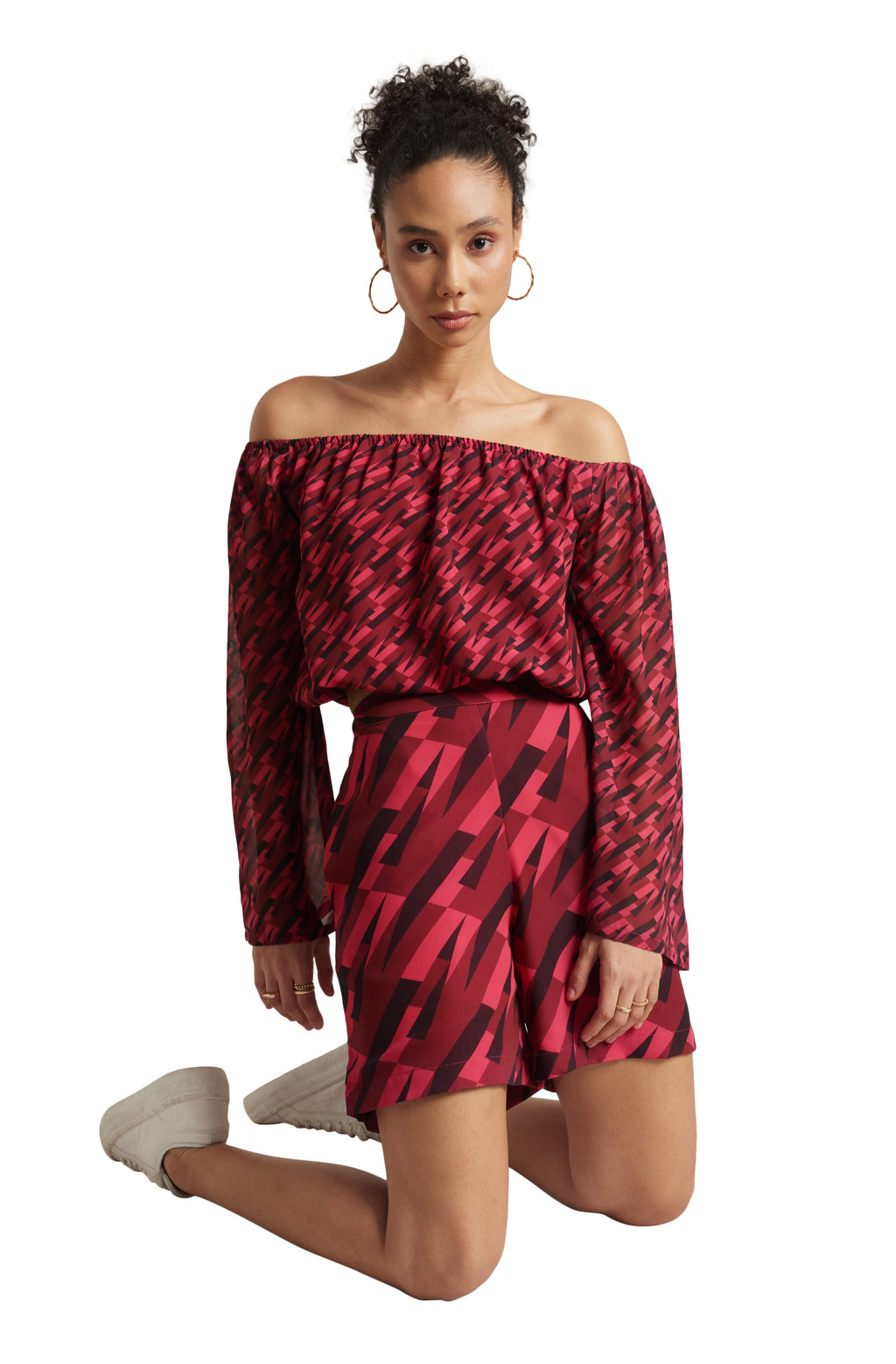 Zaccai Women's Pink Georgette Geometric Co-ord Set | Grocsy