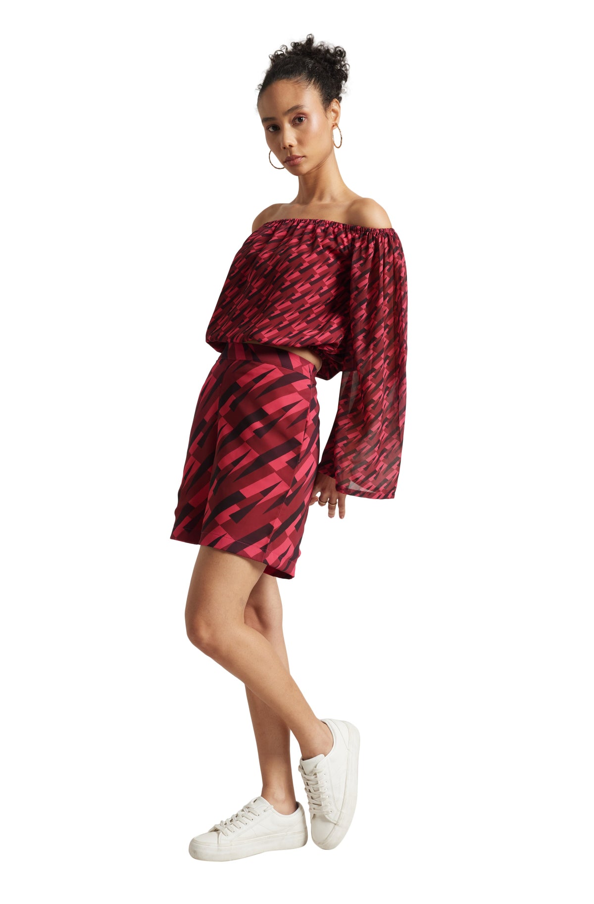 Zaccai Women's Pink Georgette Geometric Co-ord Set | Grocsy