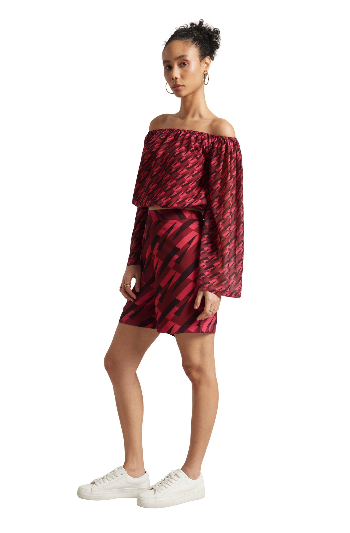Zaccai Women's Pink Georgette Geometric Co-ord Set | Grocsy