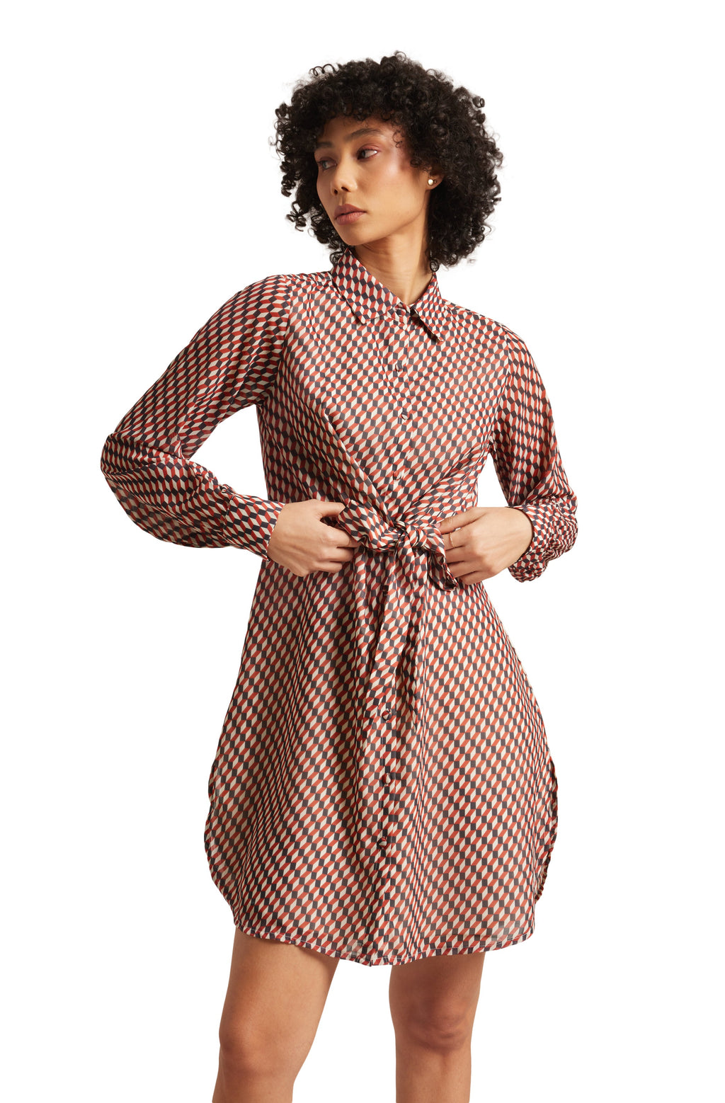 Zaccai Women's Brown Georgette Geometric Dress | Grocsy