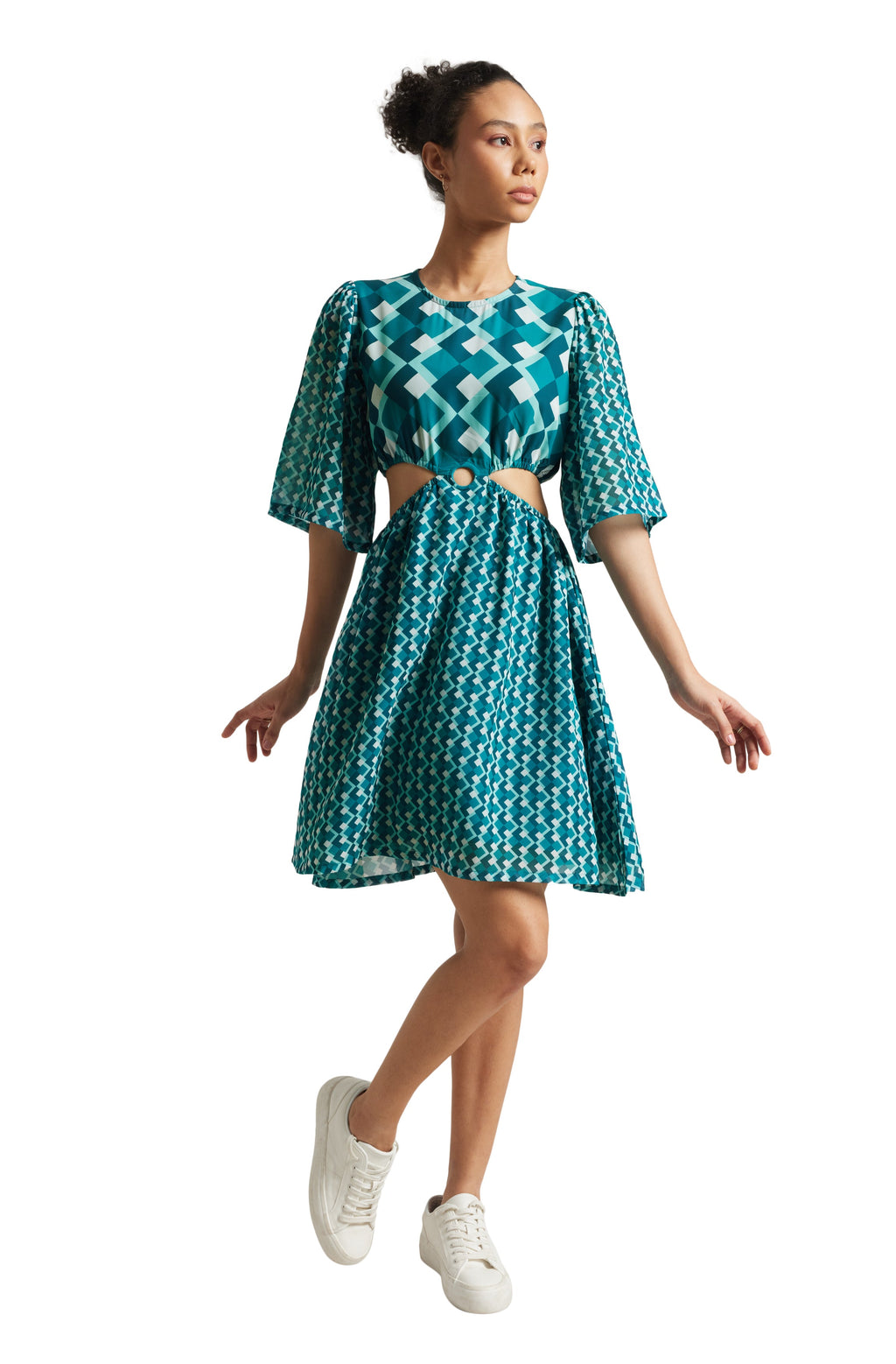 Zaccai Women's Teal Georgette Geometric Dress | Grocsy