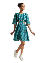 Zaccai Women's Teal Georgette Geometric Dress | Grocsy