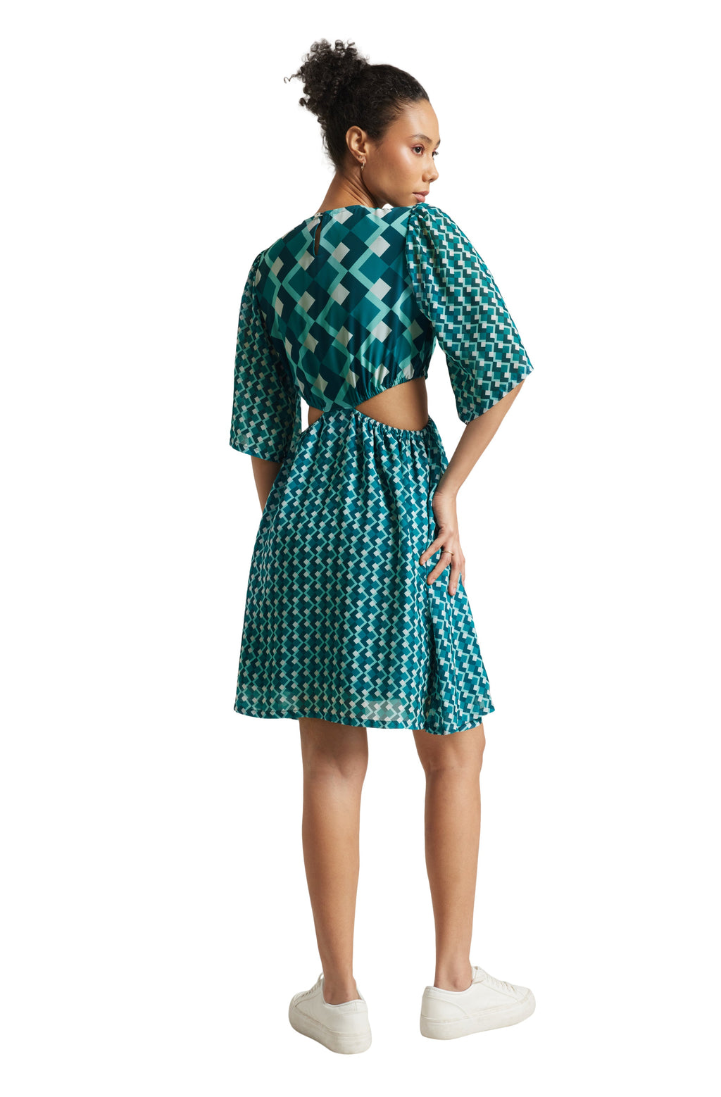 Zaccai Women's Teal Georgette Geometric Dress | Grocsy