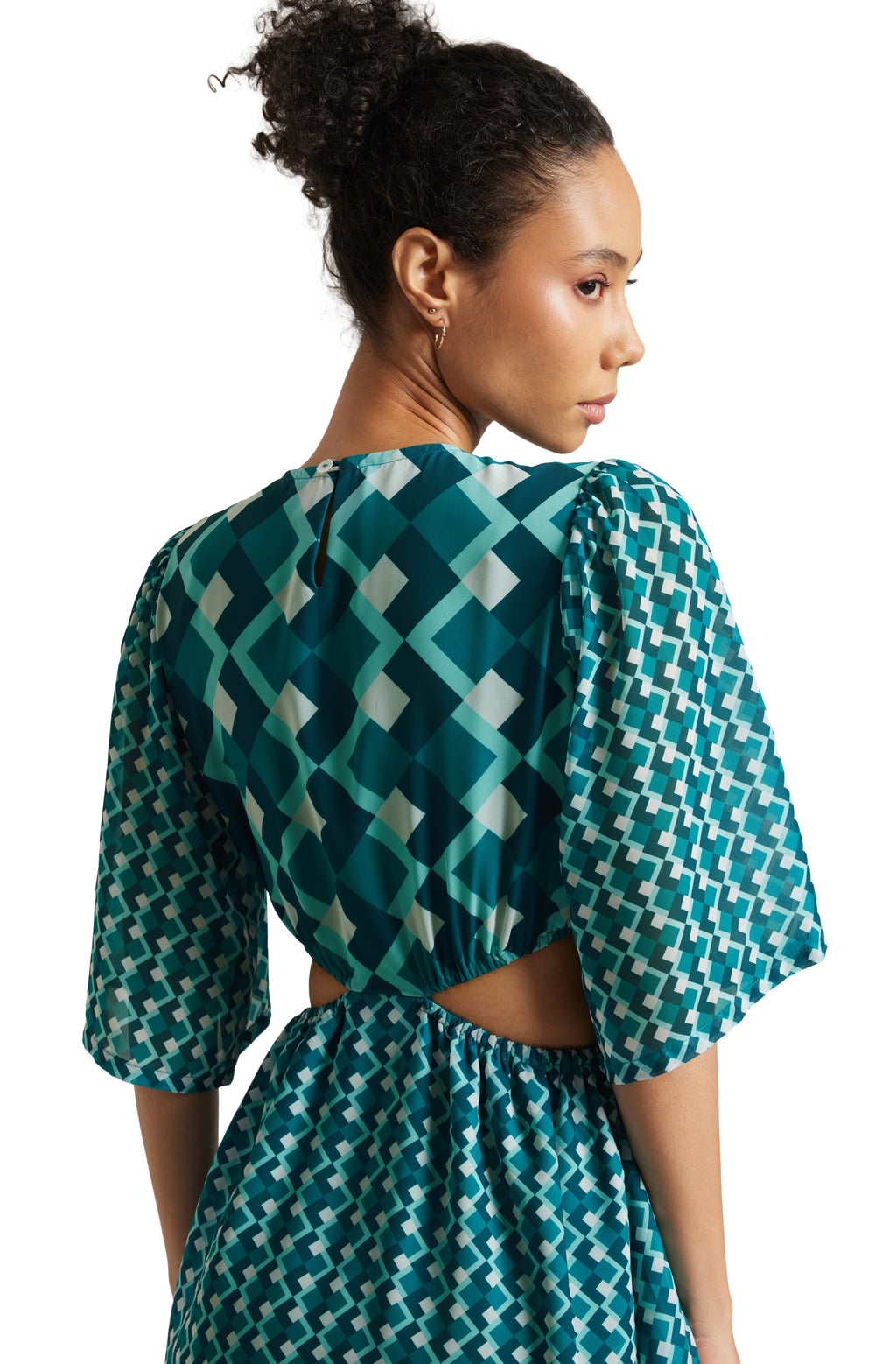 Zaccai Women's Teal Georgette Geometric Dress | Grocsy