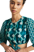 Zaccai Women's Teal Georgette Geometric Dress | Grocsy