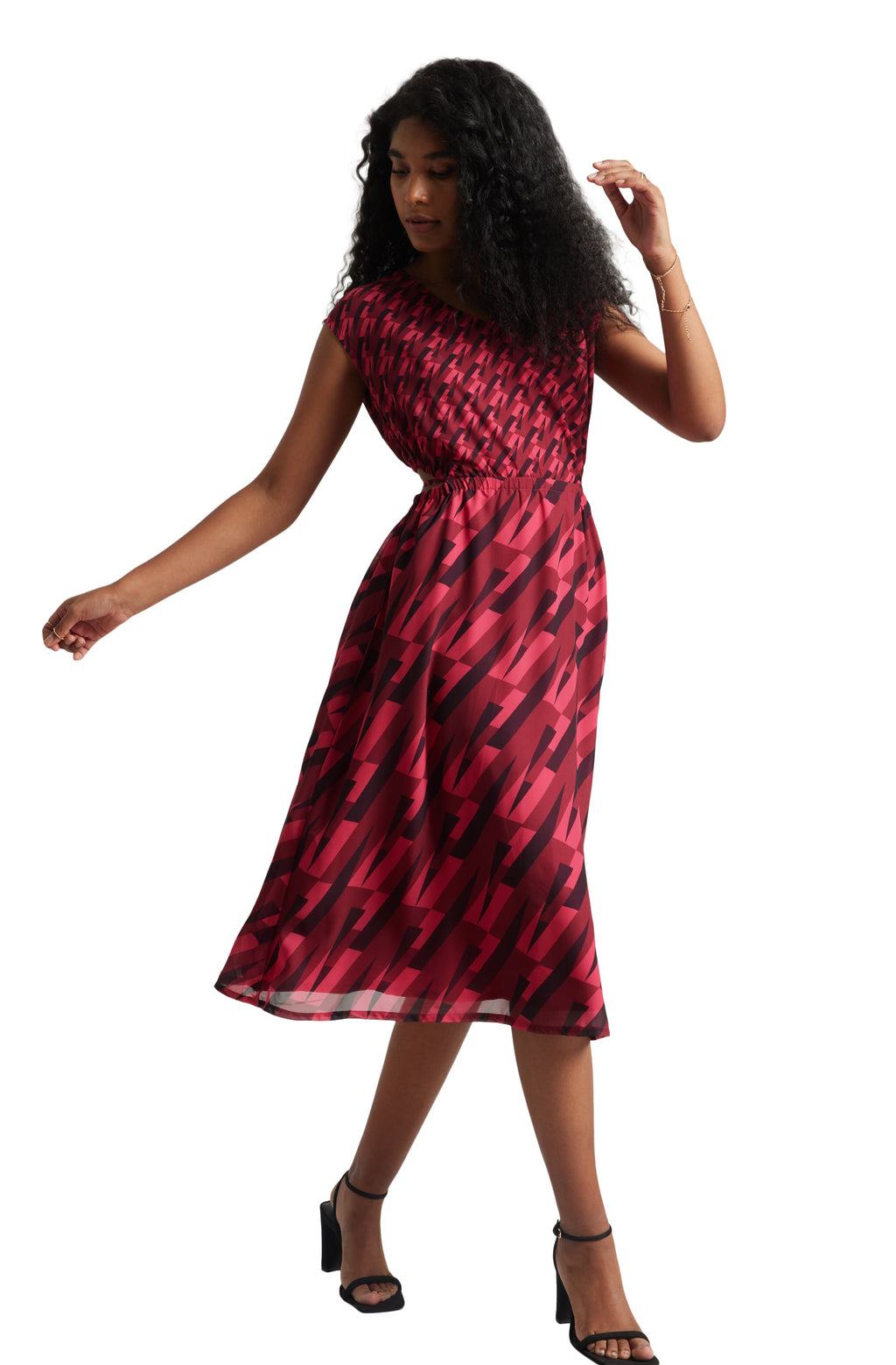 Zaccai Women's Pink Georgette Geometric Dress | Grocsy