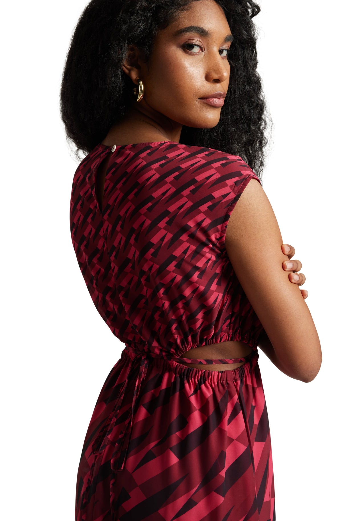 Zaccai Women's Pink Georgette Geometric Dress | Grocsy