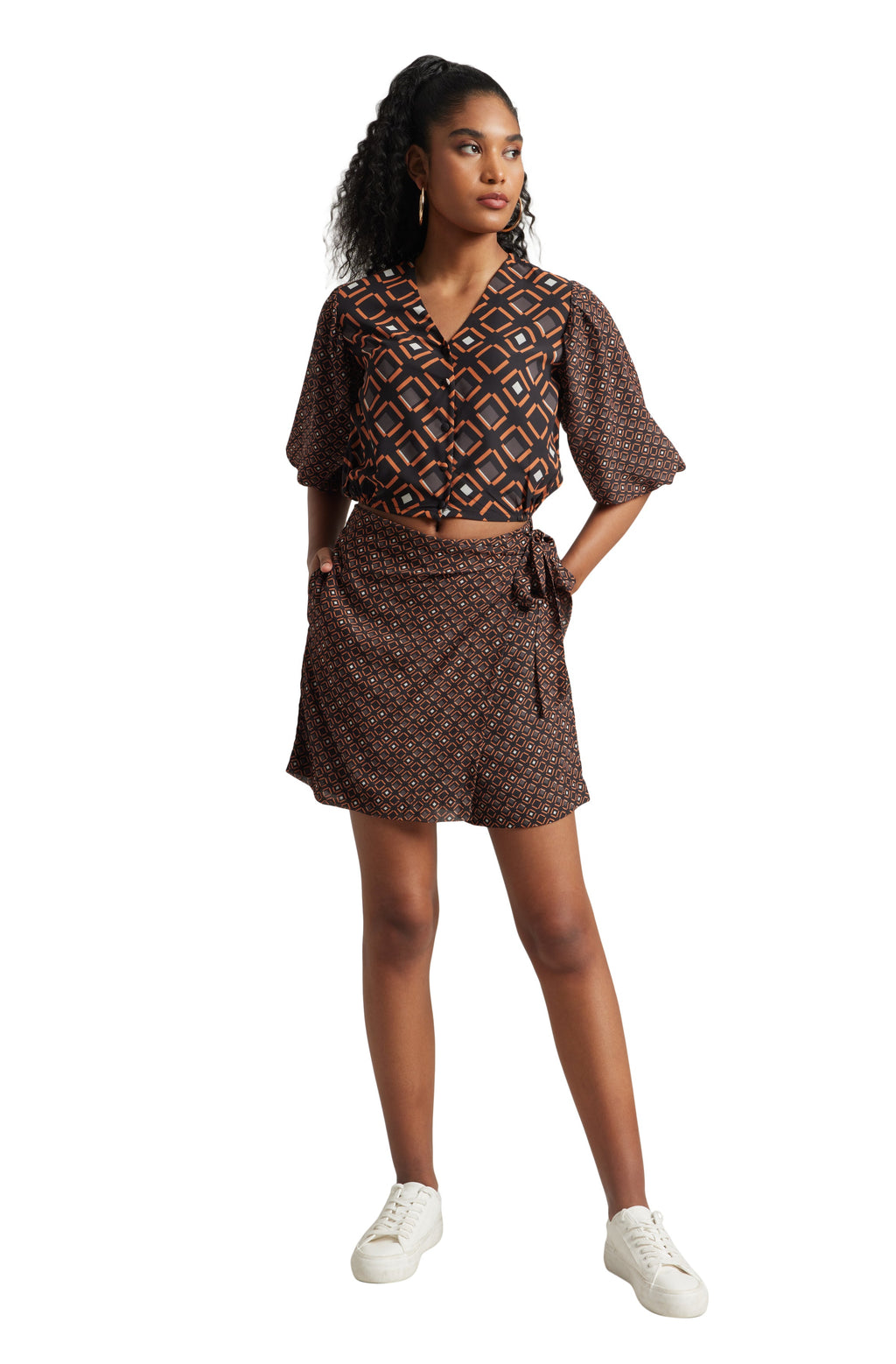 Zaccai Women's Black Georgette Geometric Co-ord Set | Grocsy