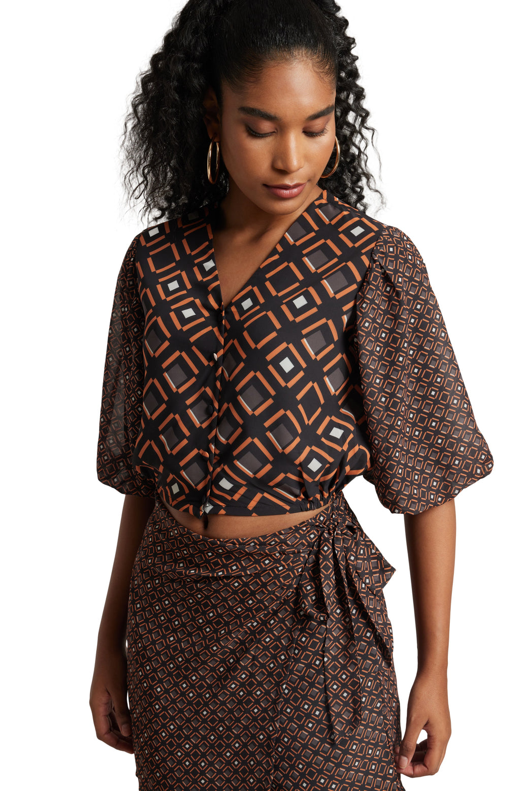 Zaccai Women's Black Georgette Geometric Co-ord Set | Grocsy