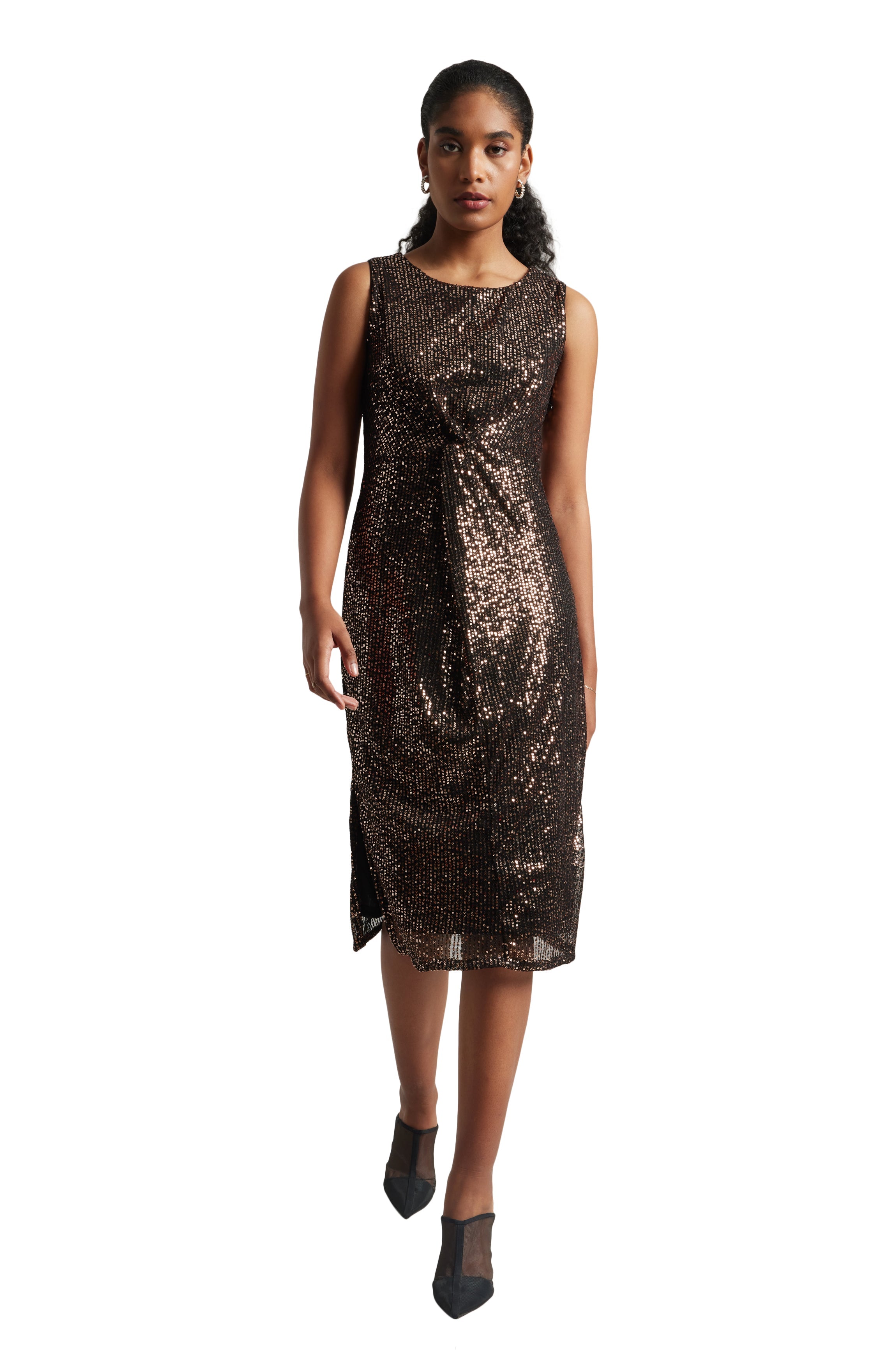 Zaccai Women's Black Poly Elastane Sequined Dress | Grocsy