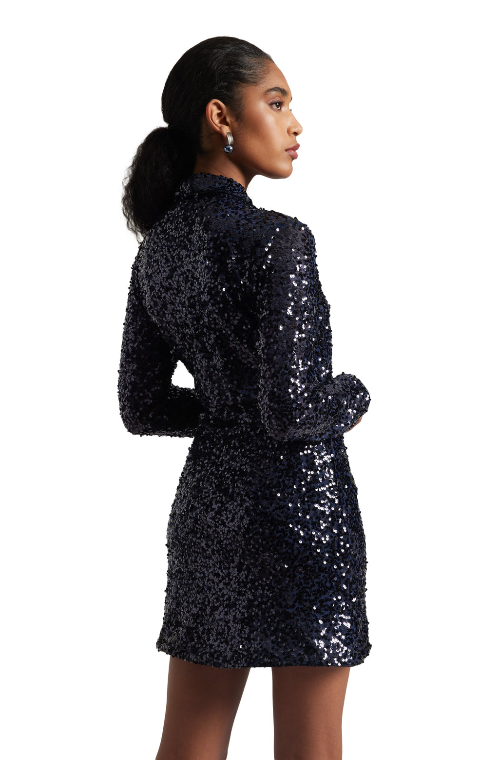 Zaccai Women's Navy Blue Poly Elastane Sequined Dress | Grocsy