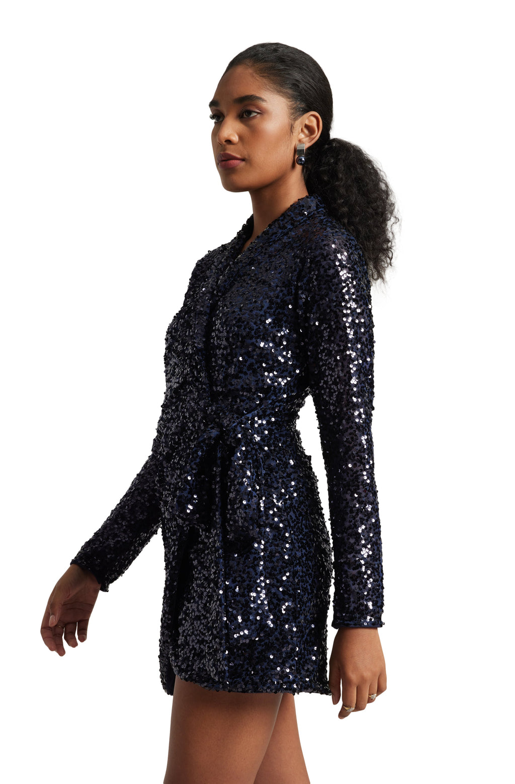 Zaccai Women's Navy Blue Poly Elastane Sequined Dress | Grocsy