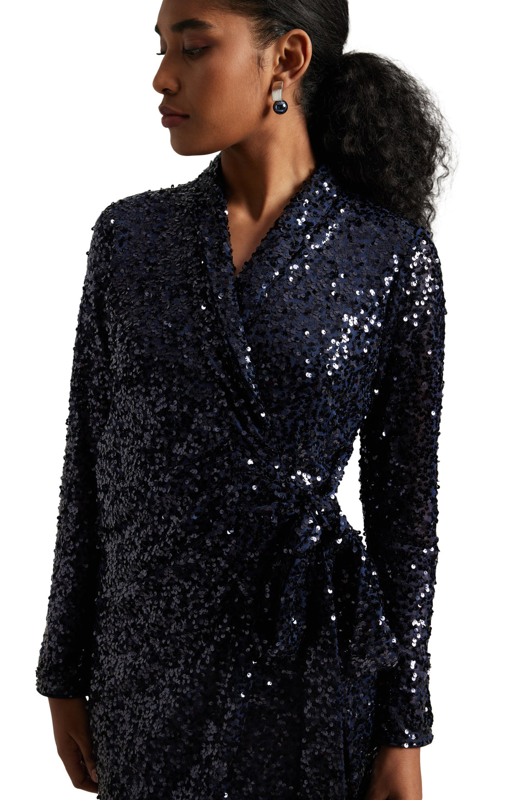 Zaccai Women's Navy Blue Poly Elastane Sequined Dress | Grocsy