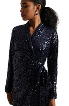 Zaccai Women's Navy Blue Poly Elastane Sequined Dress | Grocsy