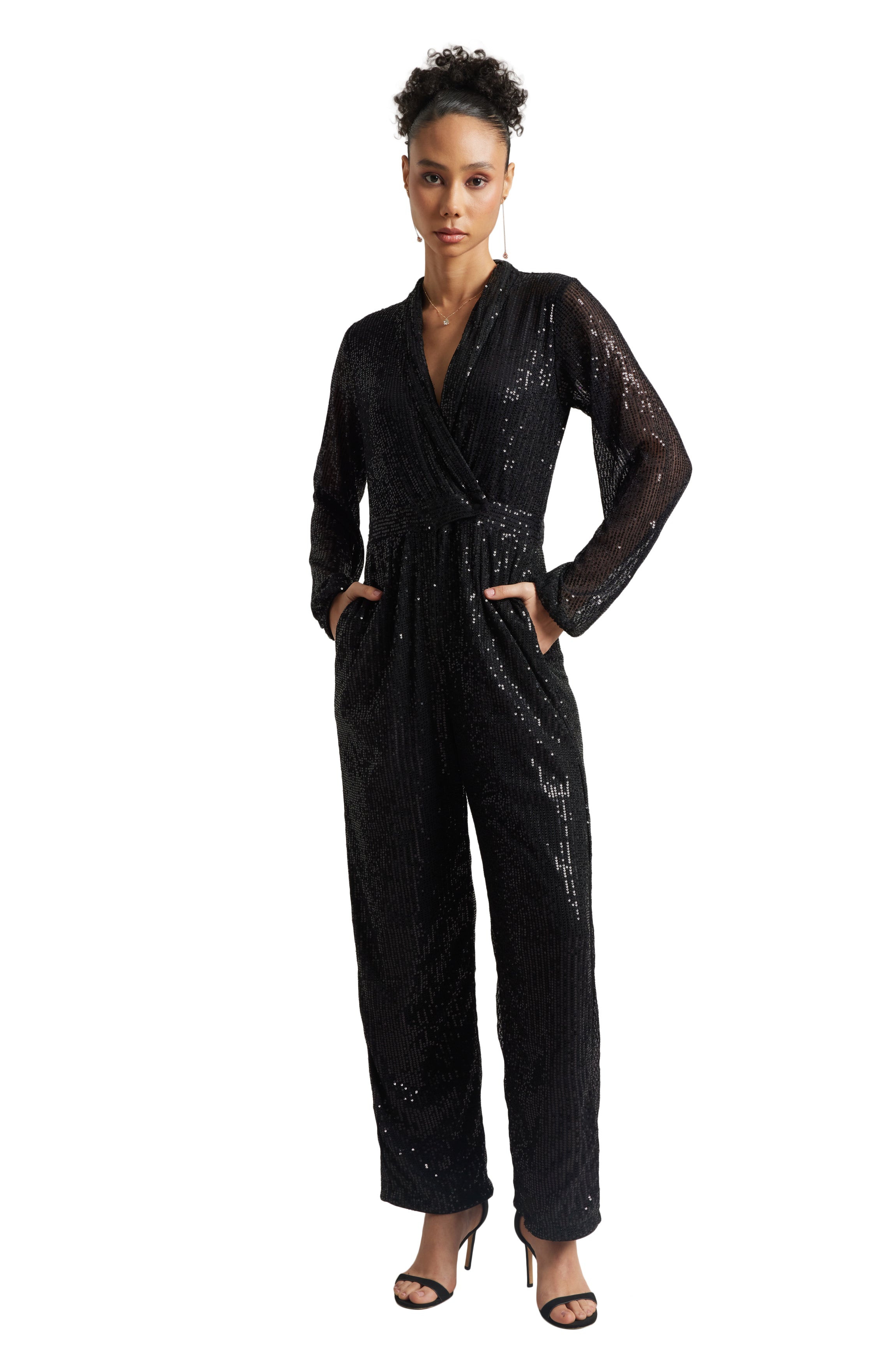 Zaccai Women's Black Poly Elastane Sequined Jumpsuit | Grocsy