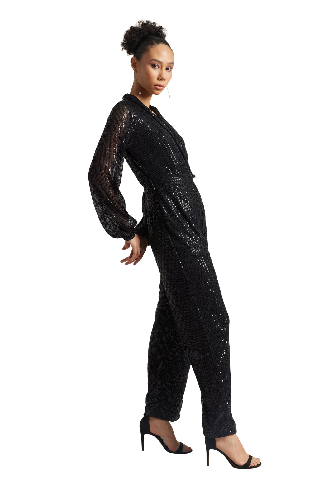 Zaccai Women's Black Poly Elastane Sequined Jumpsuit | Grocsy