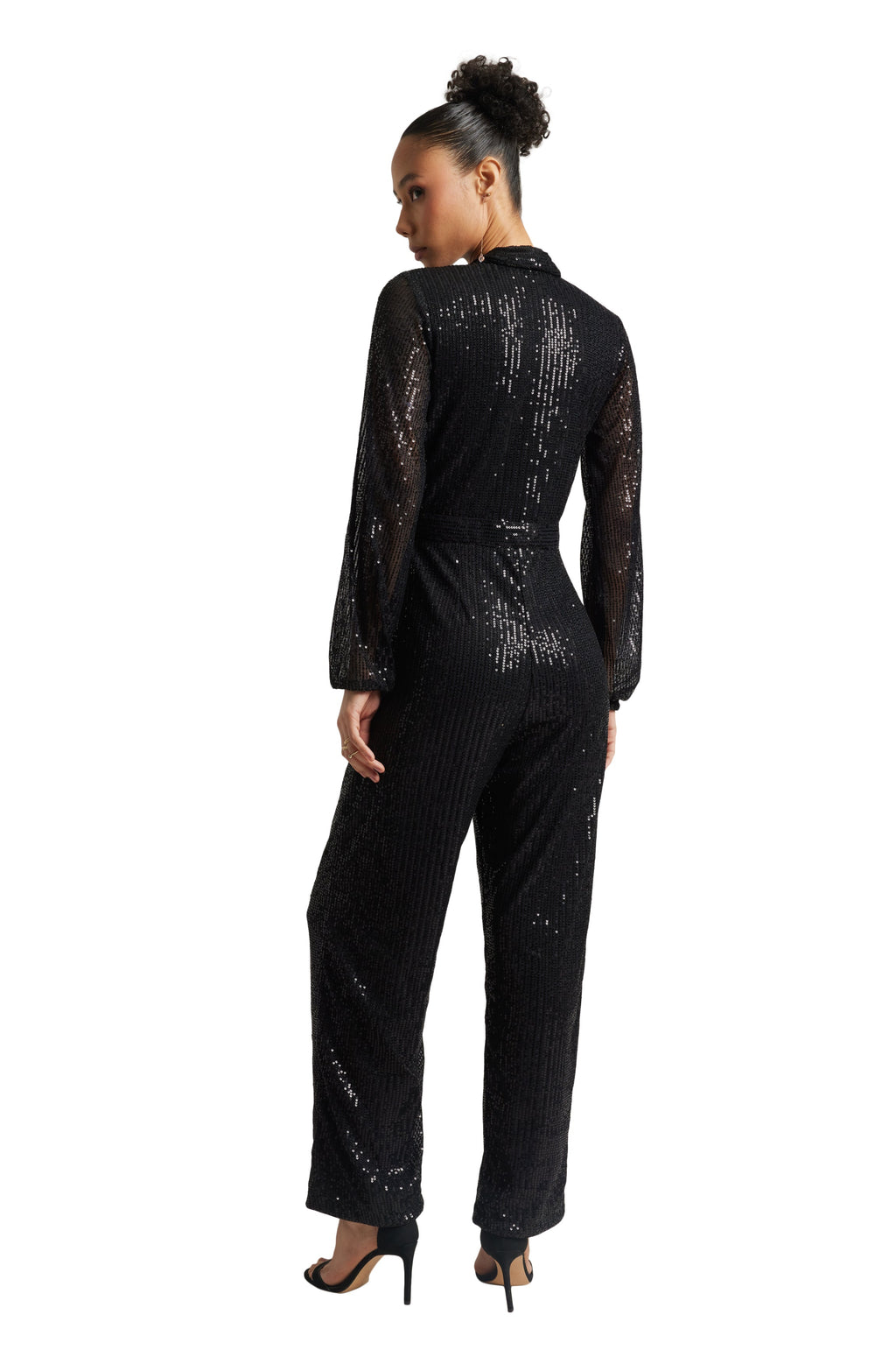 Zaccai Women's Black Poly Elastane Sequined Jumpsuit | Grocsy