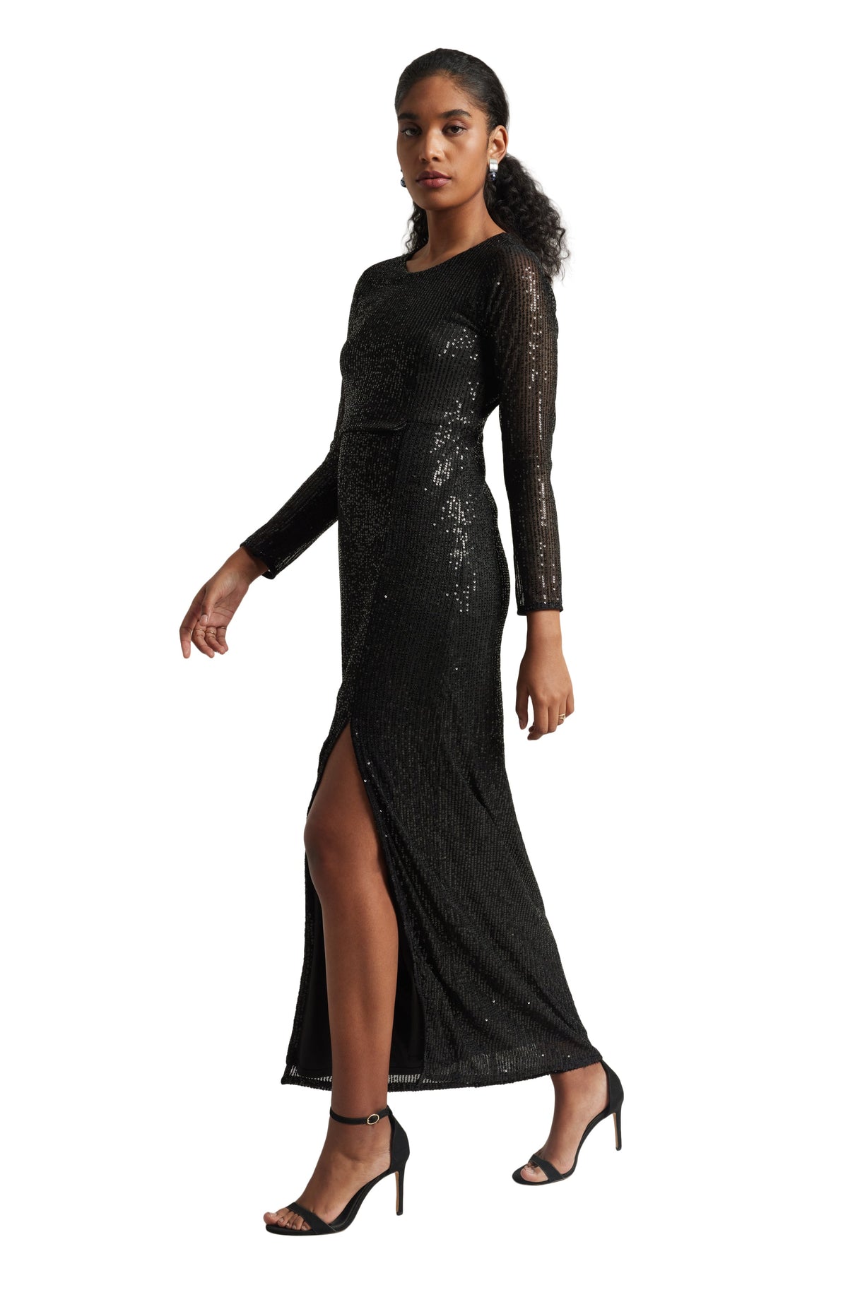 Zaccai Women's Black Poly Elastane Sequined Dress | Grocsy