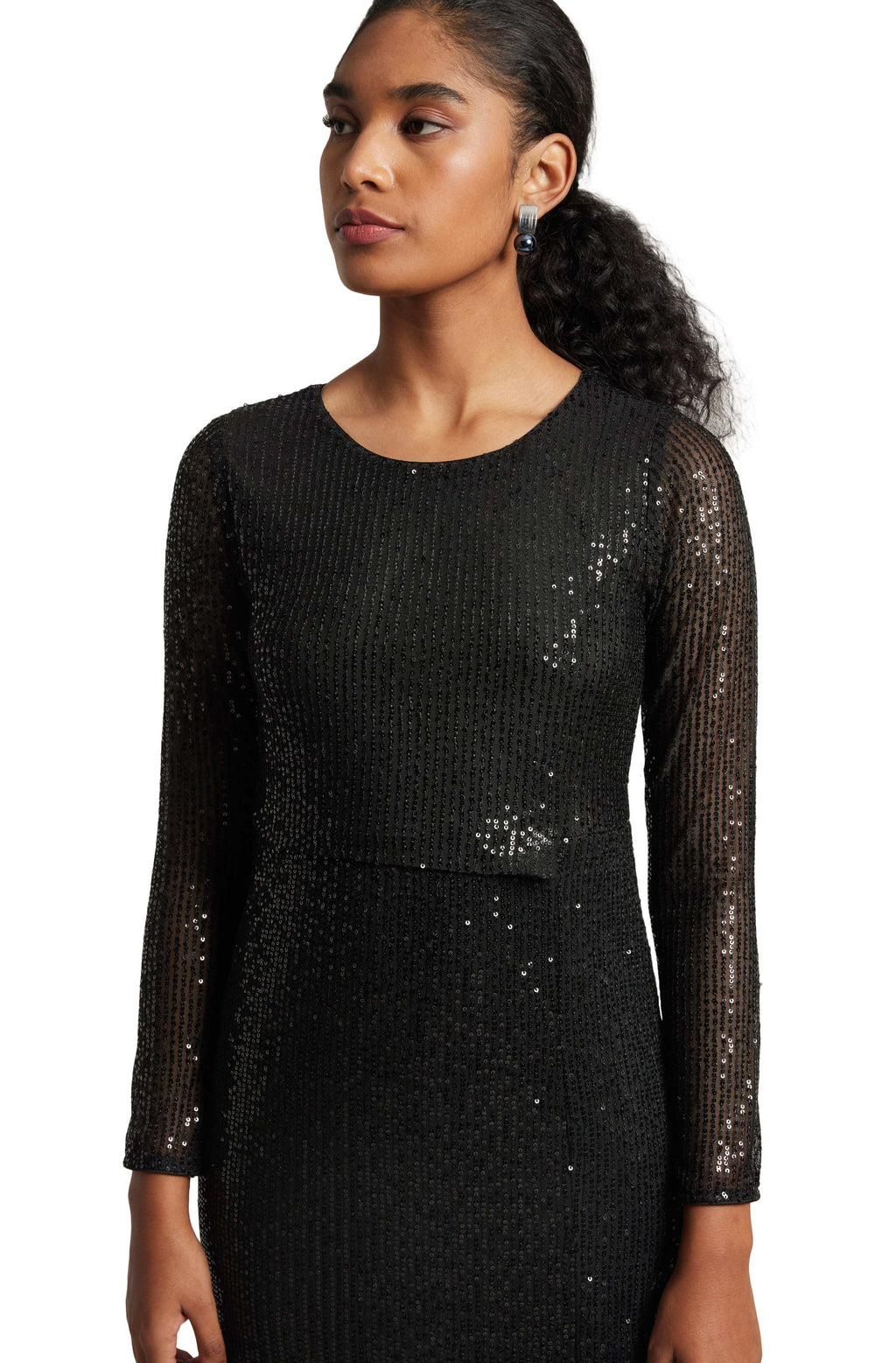Zaccai Women's Black Poly Elastane Sequined Dress | Grocsy