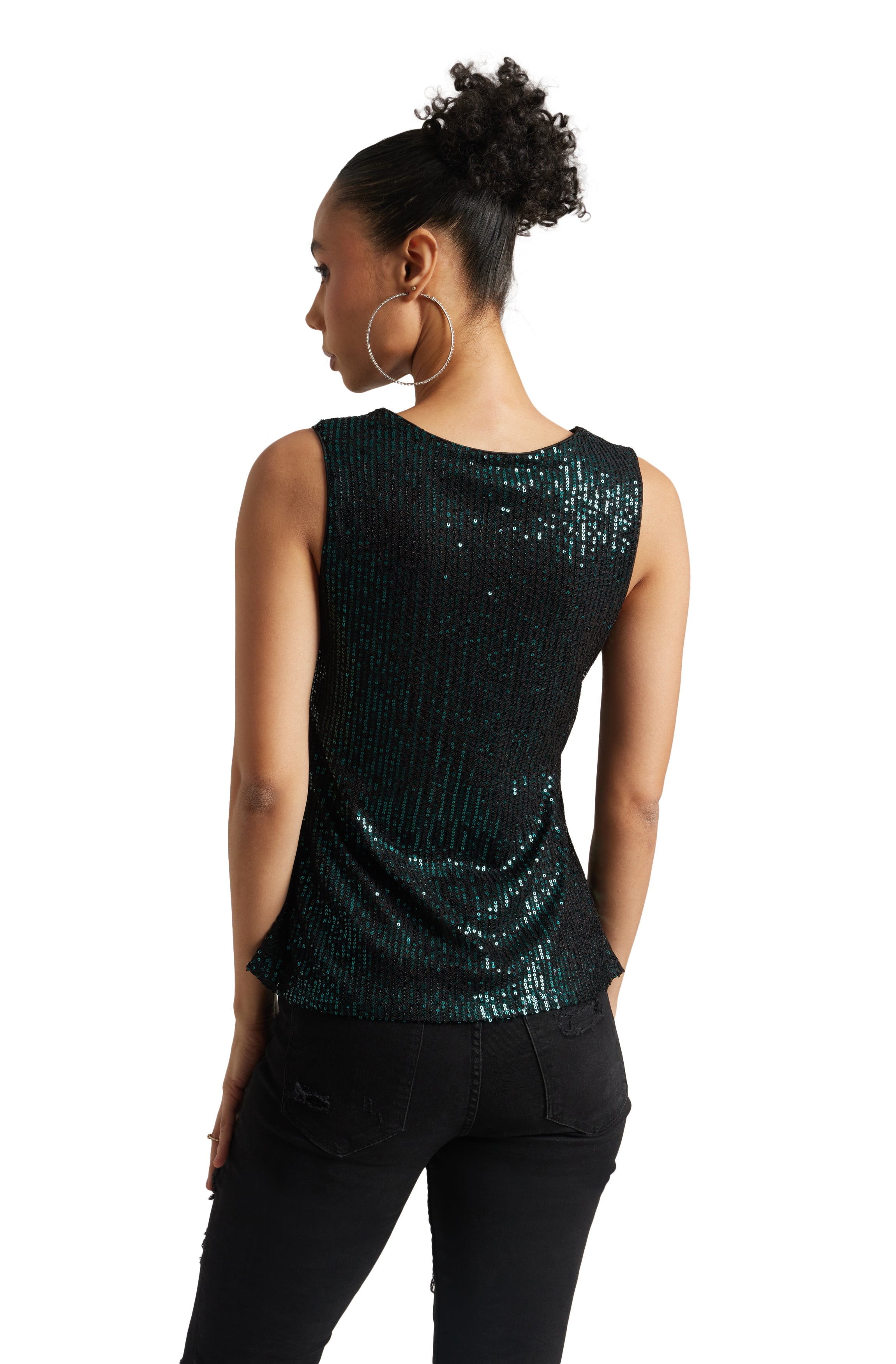 Zaccai Women's Black Poly Elastane Sequined Top | Grocsy