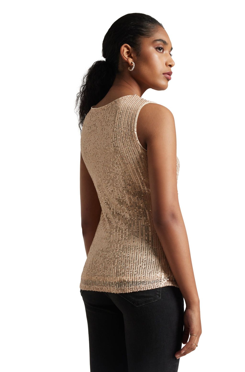 Zaccai Women's Champagne Poly Elastane Sequined Top | Grocsy