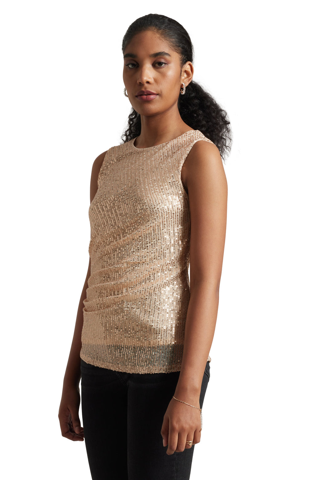 Zaccai Women's Champagne Poly Elastane Sequined Top | Grocsy
