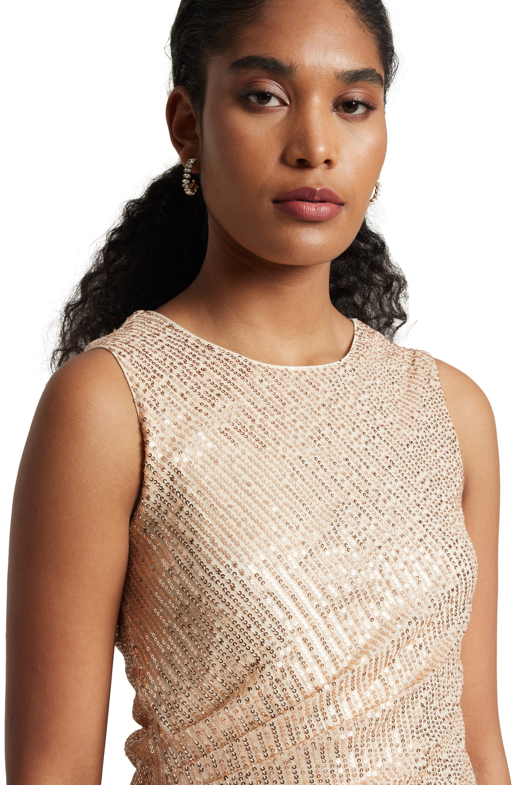Zaccai Women's Champagne Poly Elastane Sequined Top | Grocsy