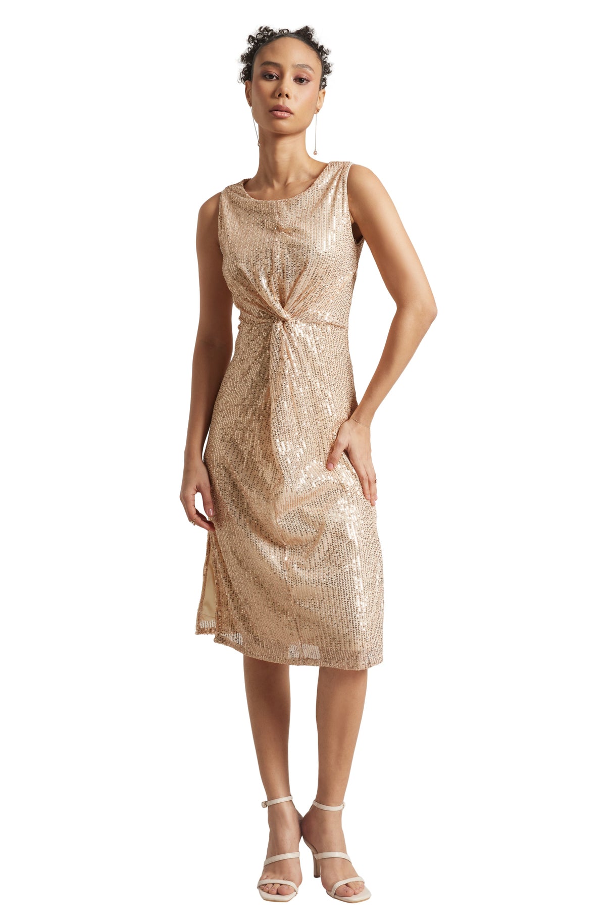 Zaccai Women's Champagne Poly Elastane Sequined Dress | Grocsy