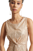 Zaccai Women's Champagne Poly Elastane Sequined Dress | Grocsy