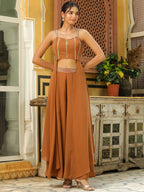 Janasya Brown Georgette Embellished Co-Ords | Grocsy