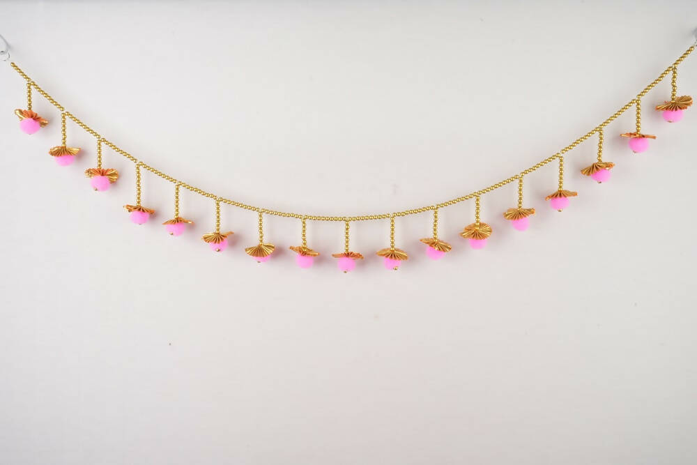 Kundan HandiKrafts Lite Pink Pom Pom Thoranna | Grocsy