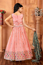 Kids Functional Designer Peach Chinon Fab Lehenga choli - Aaradhna | Grocsy
