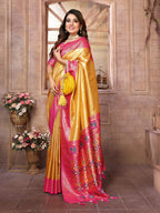 Aastha Fashion Yellow Banarasi Tissue Silk Weaving Saree | Grocsy