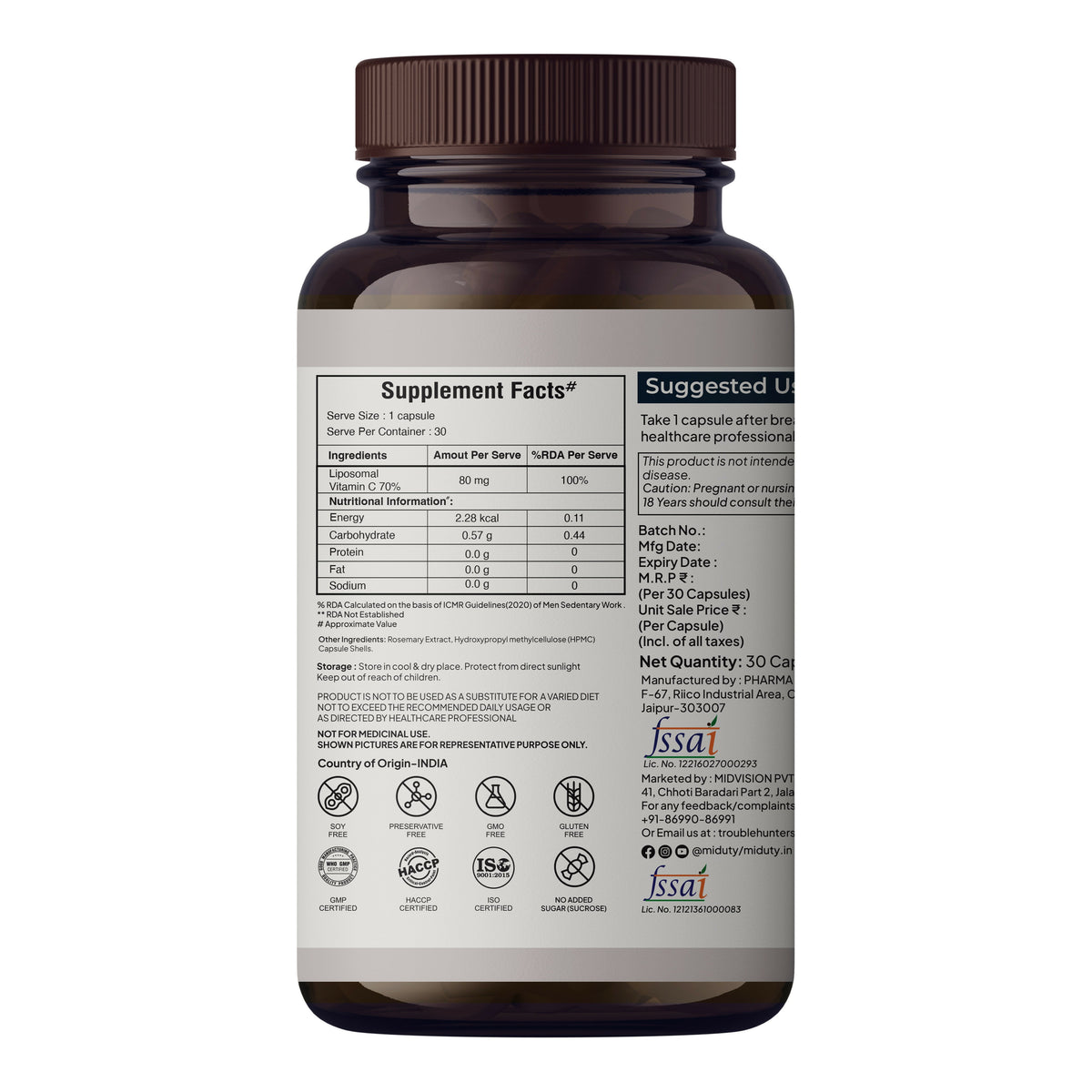 Miduty Liposomal Vitamin C - Immunity Booster Capsules | Grocsy
