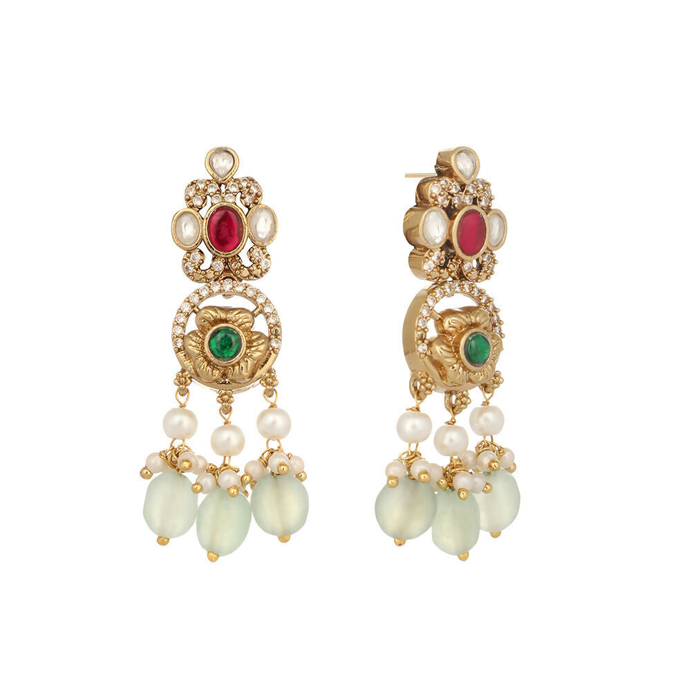 Nuyug 18K Gold Plated Divine Gold Tone Beaded Long Necklace Set | Grocsy