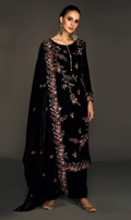 Anaita Black Pure Velvet Stitched Suit with Heavy Embroidery Sequence Work | Grocsy