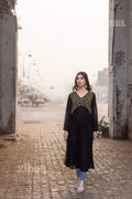 Zibaa Black Georgette Nyra Cut Chikankari Kurti | Grocsy