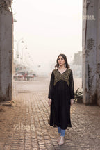Zibaa Black Georgette Nyra Cut Chikankari Kurti | Grocsy