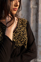 Zibaa Black Georgette Nyra Cut Chikankari Kurti | Grocsy